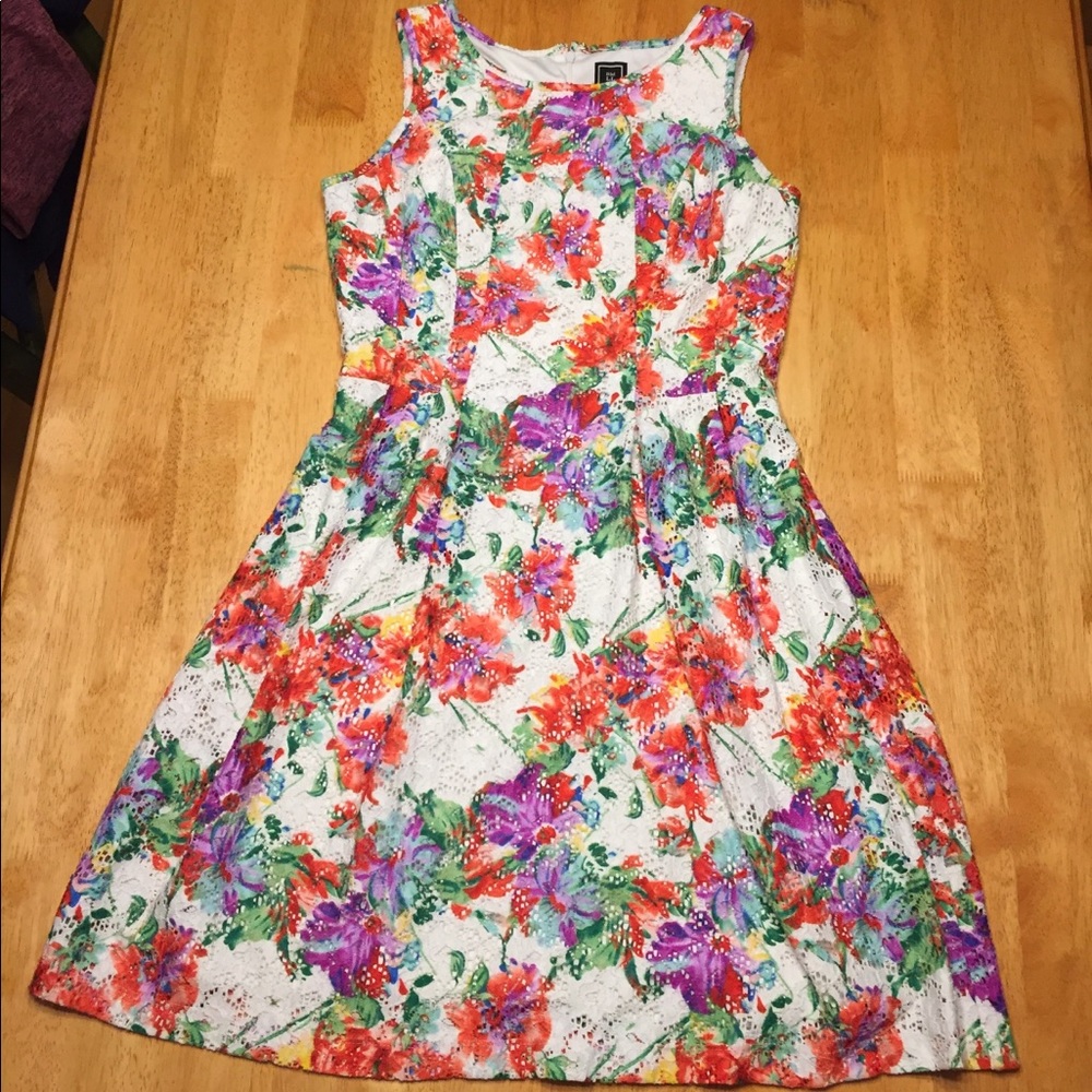 🎀 RM LL Ivory Lace Orange Purple Floral DRESS 8